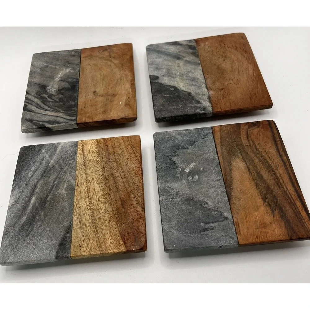 Threshold Dark Marble and Wood Set of 4 Coaster Target Brand 4